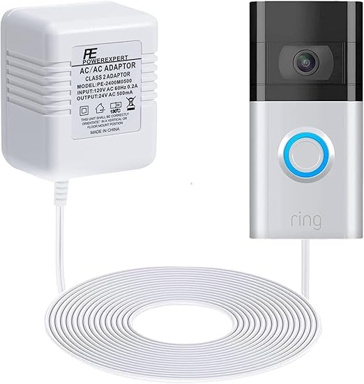 Doorbell Transformer 24V Adapter for Ring Video Doorbell, 16.4ft Long C Wire Power Supply, Compatibl